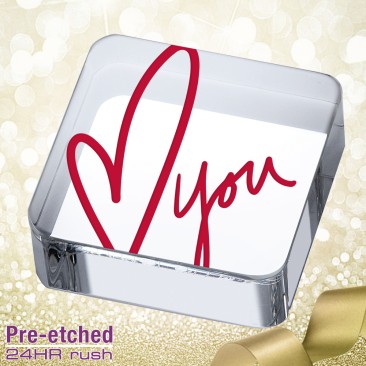Pre-etched Love Square Paperweight