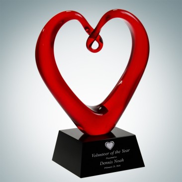 Art Glass The Whole Heart Award with Black Crystal Base