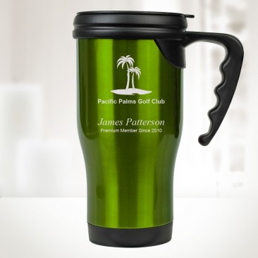 Green Stainless Steel Travel Mug with Handle 14oz