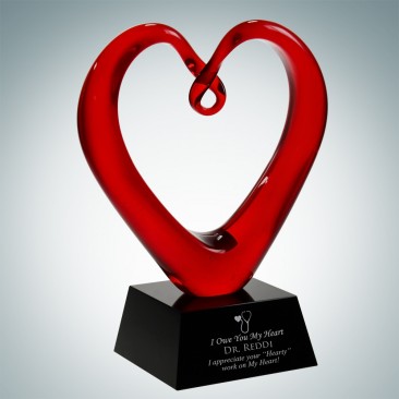 Art Glass The Whole Heart Award with Black Crystal Base