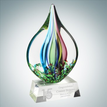 Art Glass Coral Award with Clear Base