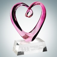 Art Glass Compassionate Pink Heart Award with Clear Base