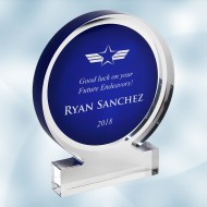 Blue Acrylic Circle Award with Base