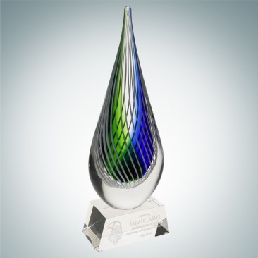 Art Glass Ocean Green Narrow Teardrop Award
