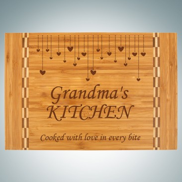 Pre-Designed Hanging Hearts Bamboo Cutting Board with Butcher Block Inlay