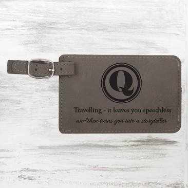 Monogrammed Gray Leatherette Luggage Tag