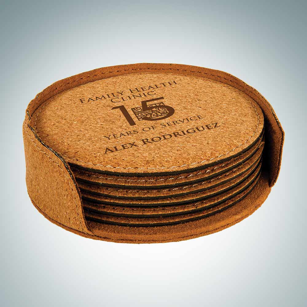 Coasters/Accessories Cork Round Coaster with Holder, 6pc Set