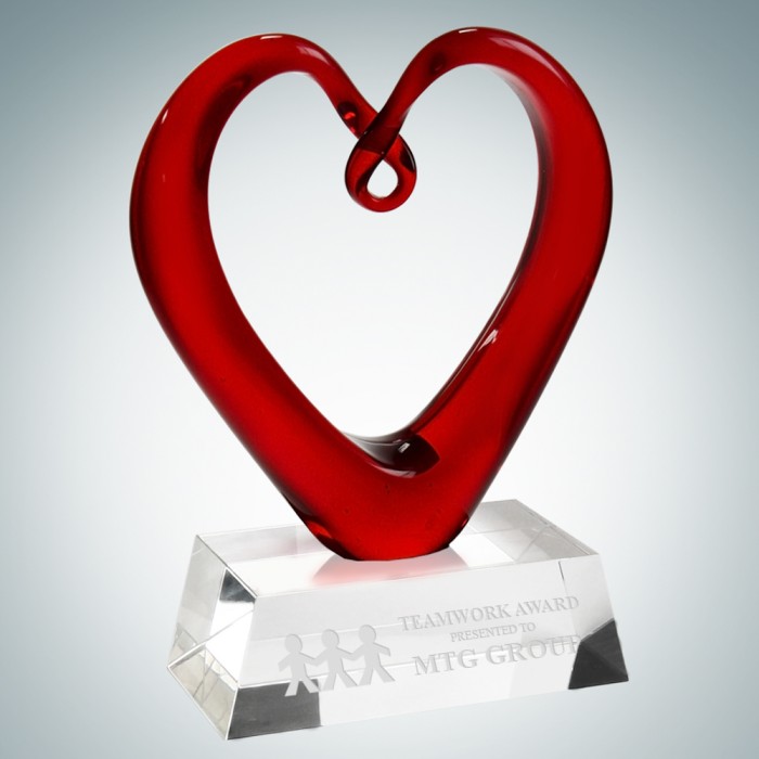 Art Glass Heart Award with Clear