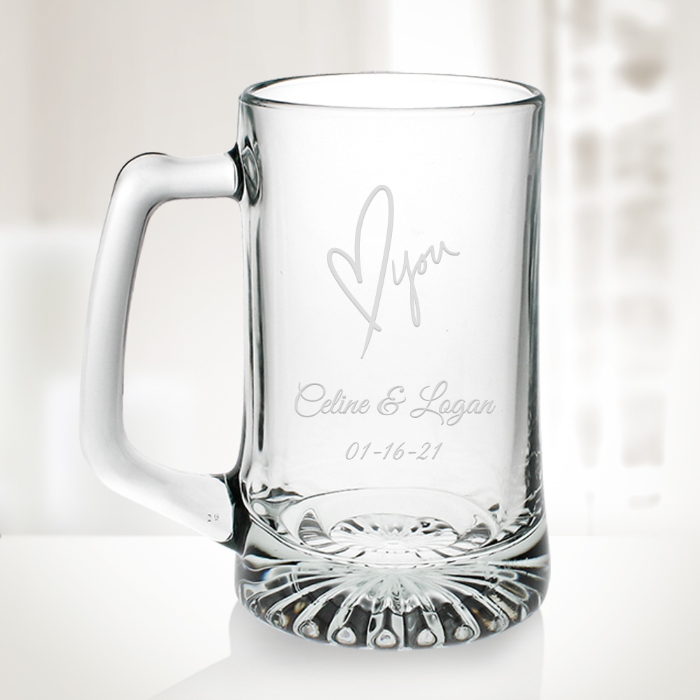 Personalized Beer Mug 12oz / Groomsmen / Engraved / Etched Beer Mug With  Handle / Custom Personalized Beer Glass / Set of 4 Mugs 