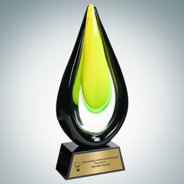 Art Glass Goldfinch Award with Black Crystal Base