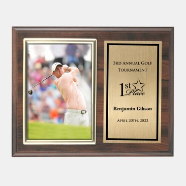 Horizontal Cherry Finish Plaque w/ Slide-in Photo Frame & Gold Plate