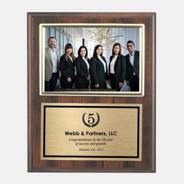 Vertical Cherry Finish Plaque w/ Slide-in Photo Frame & Gold Plate