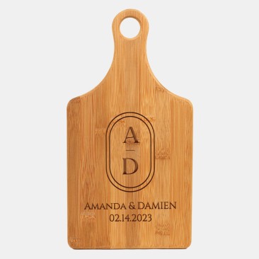 Pre-Designed Simple Couple Monogram Bamboo Paddle Shape Cutting Board