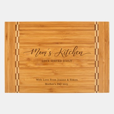 Pre-Designed Mom's Kitchen Bamboo Cutting Board with Butcher Block Inlay