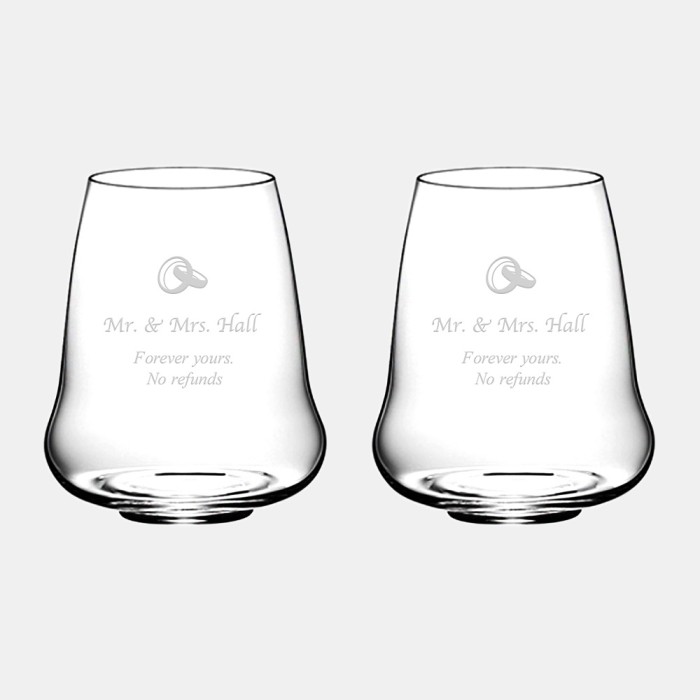 Personalized Lenox Stemless Wine Glass set of TWO Pair Engraved Tuscany  Crystal Wine Glasses, Custom Wedding Gift, Modern Wedding Glasses 