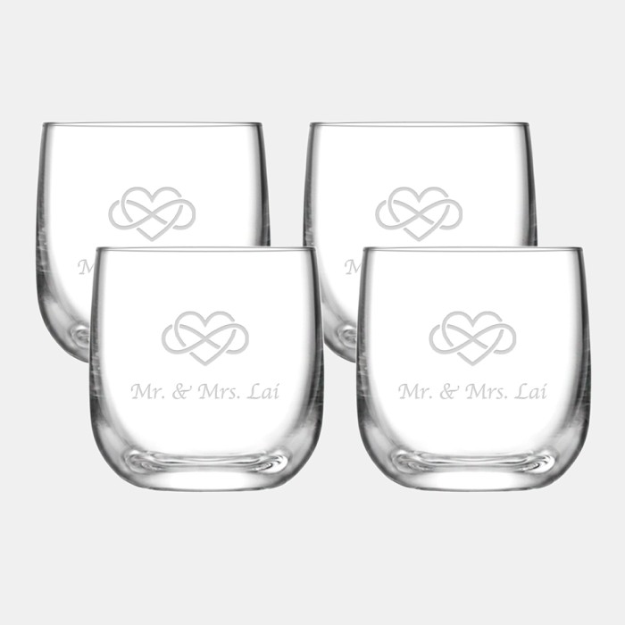 Personalized Lenox Stemless Wine Glass set of TWO Pair Engraved Tuscany  Crystal Wine Glasses, Custom Wedding Gift, Modern Wedding Glasses 