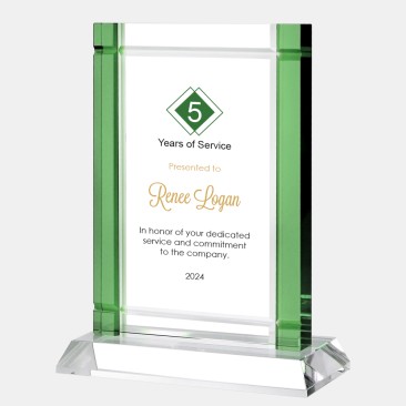 Color Imprinted Classic Green Deco Award (Crystal Base)