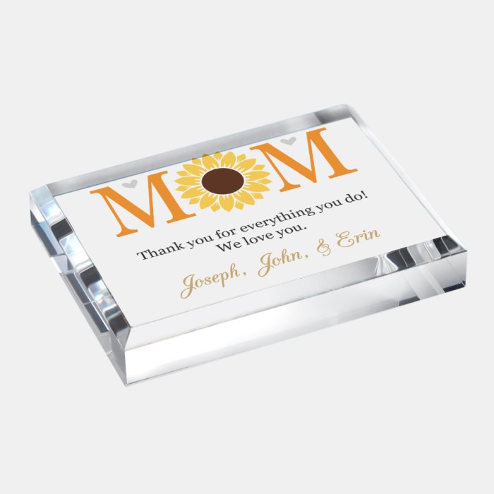 Pre-Designed Mom Sunflower Color Imprinted Acrylic Rectangle Paperweight