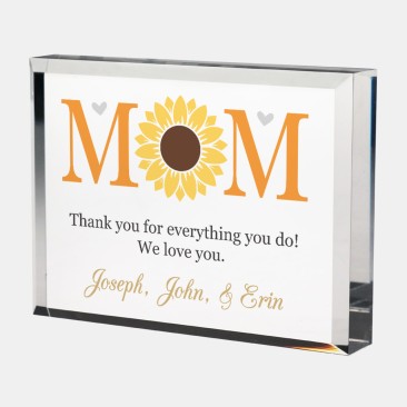 Pre-Designed Mom Sunflower Color Imprinted Acrylic Rectangle Paperweight 