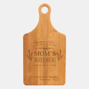 Pre-Designed Mom's Kitchen Bamboo Paddle Shape Cutting Board  