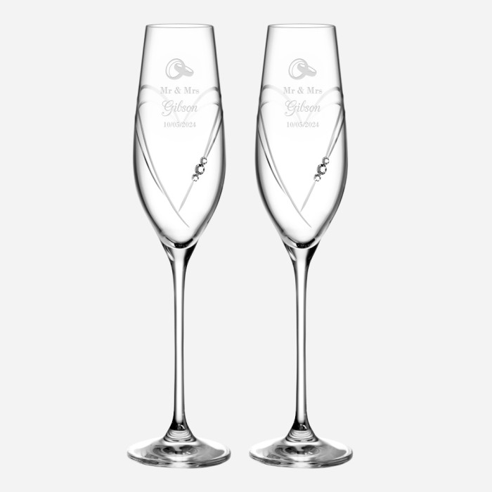 Diamante Hearts Flute Pair, 7.1oz