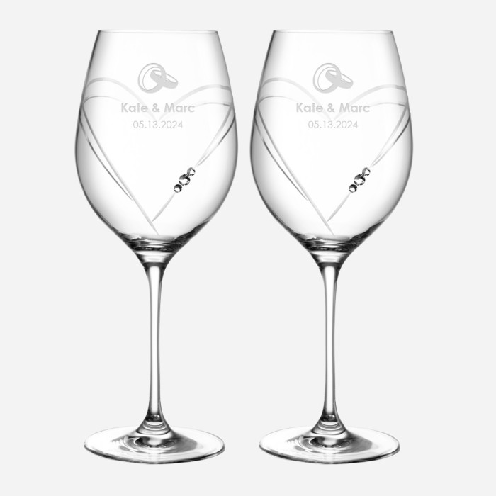 Diamante Hearts Red Wine Glass Pair, 15.9oz