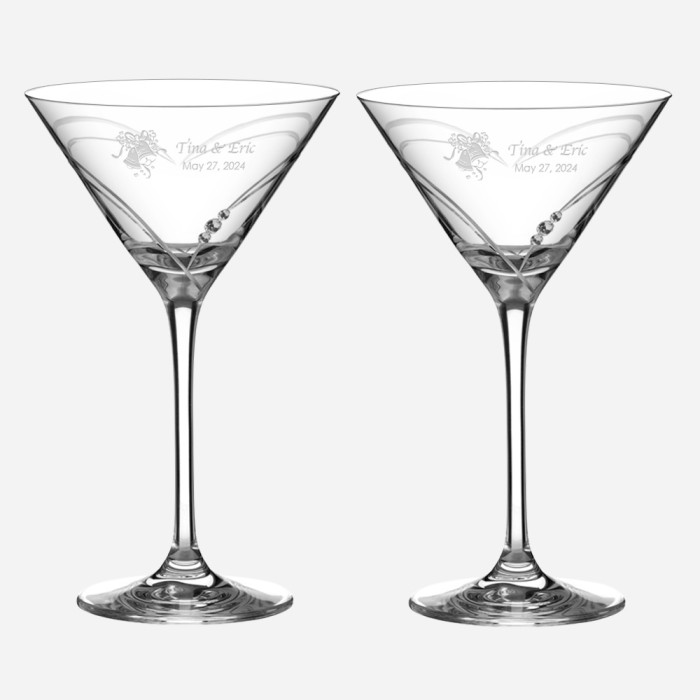 Diamante Hearts Martini Glass Pair, 7.1oz