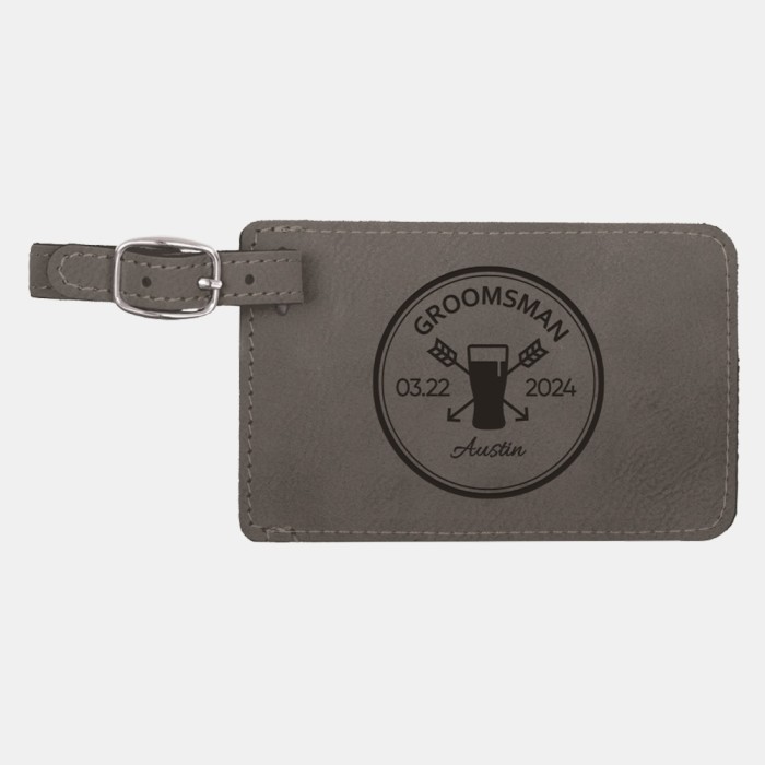 Pre-Designed Groomsman Gray Leatherette Luggage Tag