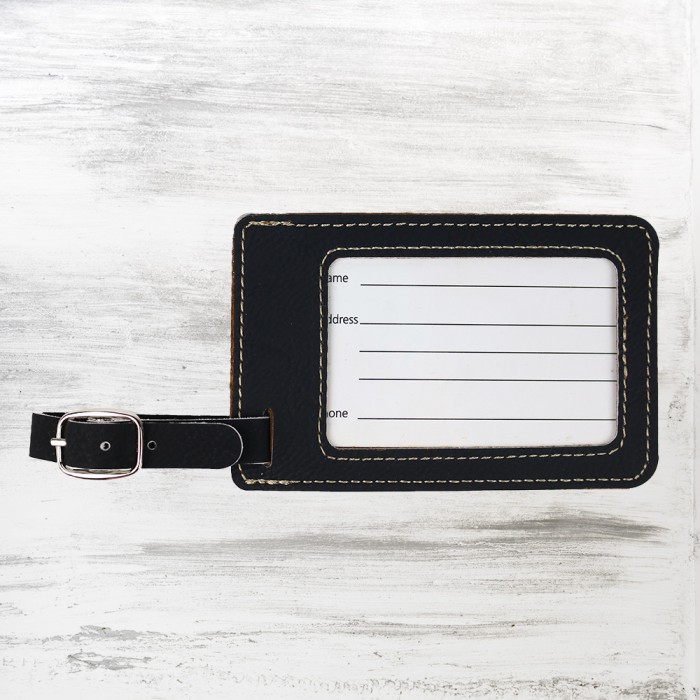 Pre-Designed Groomsman Black/Gold Leatherette Luggage Tag