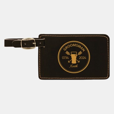 Pre-Designed Groomsman Black/Gold Leatherette Luggage Tag