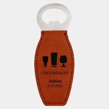 Pre-Designed Groomsman Rawhide Leatherette Bottle Opener with Magnet