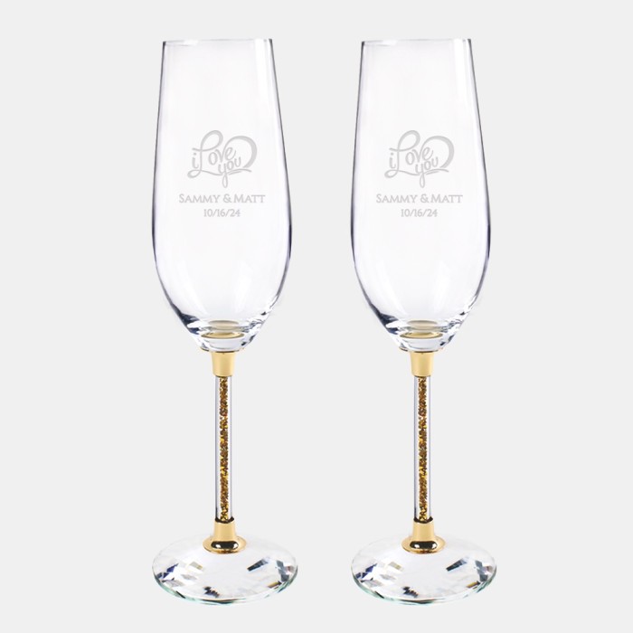 Pre-Designed I Love You Gold Celebration Champagne Flute Pair