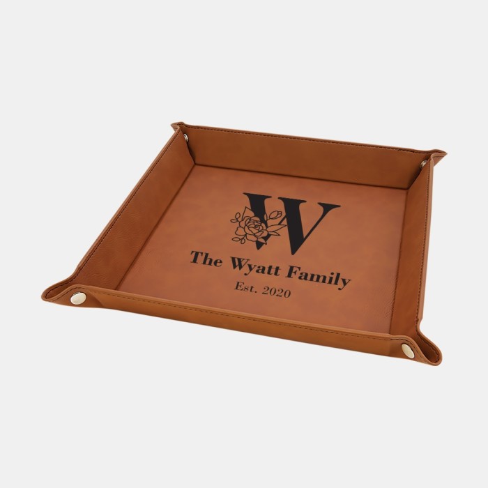 Monogram Rawhide Leatherette Snap Up Tray with Silver Snaps