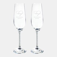 Pre-Designed Love Heart Silver Celebration Champagne Flute Pair 