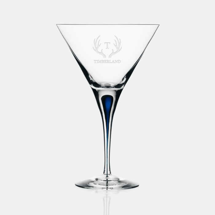 Pre-Designed Stag Antler Monogram Orrefors Intermezzo Blue Martini, 7oz