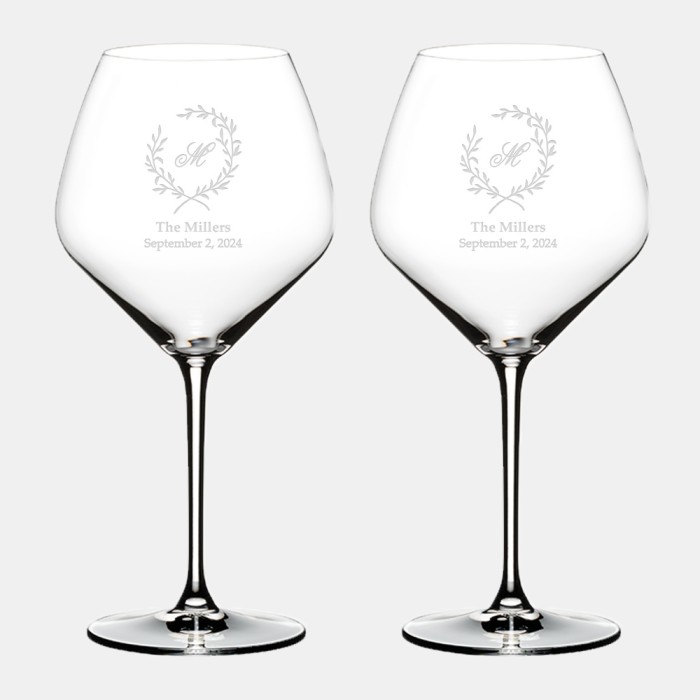 Pre-Designed Botanical Monogrammed Riedel Extreme Pinot Noir Pair, 27oz