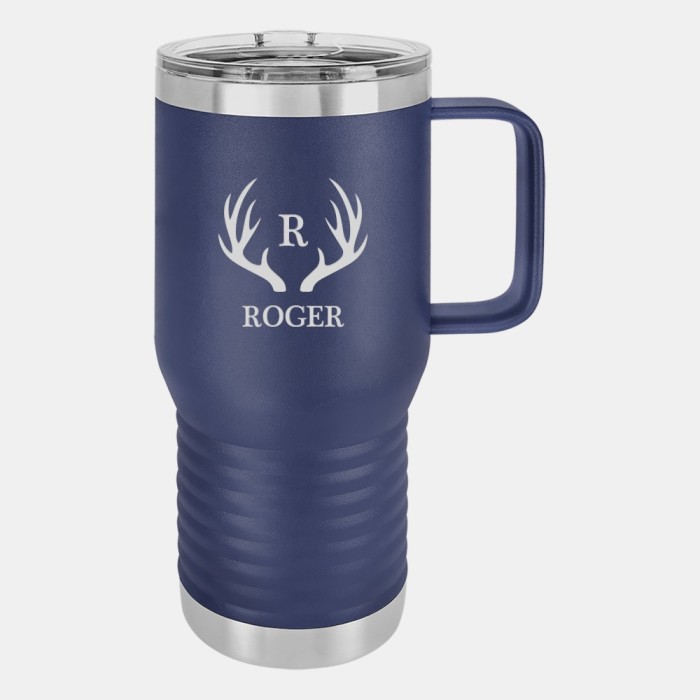 Pre-Designed Stag Antler Monogram Polar Camel Vacuum Navy Blue Insulated Travel Mug with Slider Lid, 20oz