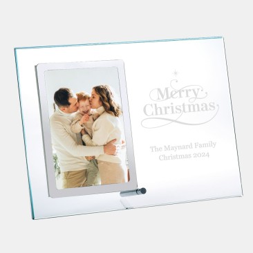 Pre-Designed Merry Christmas Vertical Stainless Photo Frame 5 x 3.5 with Silver Pole