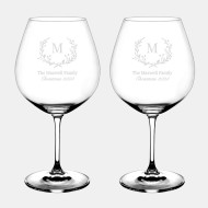 Pre-Designed Berry Wreath Holiday Monogram Riedel Vinum Pinot Noir Pair, 24.8oz