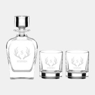 Pre-Designed Stag Antler Monogram Lenox Tuscany Classic Whiskey Decanter, 3pc Set