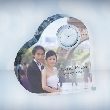 Color Photo Imprinted Crystal Heart Clock